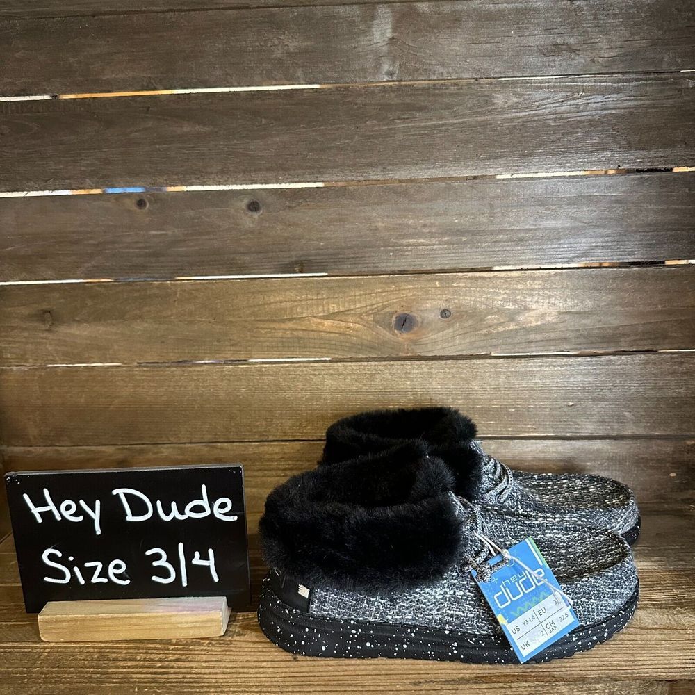 New NWT Big Kids Hey Dude Britt Boho Lined Black Ankle Booties Boots Size 3 Y